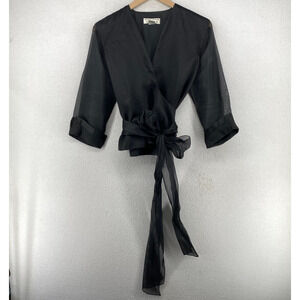 CHETTA B Blouse 10 Sherrie Bloom Peter Noviello Silk Wrap Sheer Vintage Black